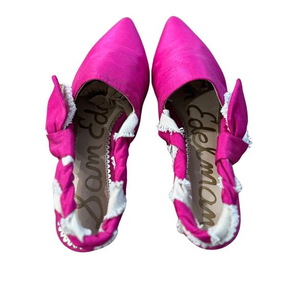 Sam Edelman Hot Pink Rivers Taffeta Point Toe Sling Back Flats I 7.5 - Picture 3 of 7
